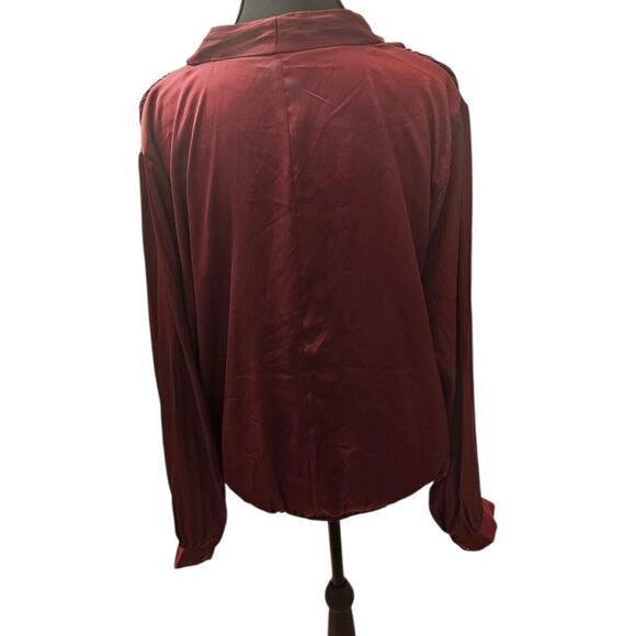 NWT Wrap‑Front Satin Long‑Sleeve Blouse Burgundy Surplice Top Women’s L Old Navy - Picture 10 of 10